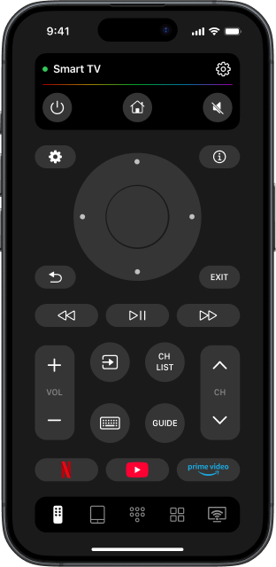 TVRem interface with a connected Smart TV